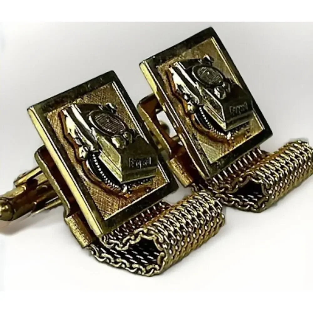 VTG EAGER 1 Small Engine Lawn Mower Advertise Cuff Links -Wrap Around Gold Tone